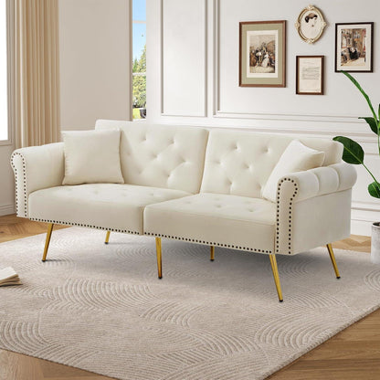 Zweisitzer Schlafsessel Beige Samt mit Verstellbarer Lehne