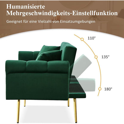 Zweisitzer Schlafsessel Grün, Samt Klappsofa mit Füßen