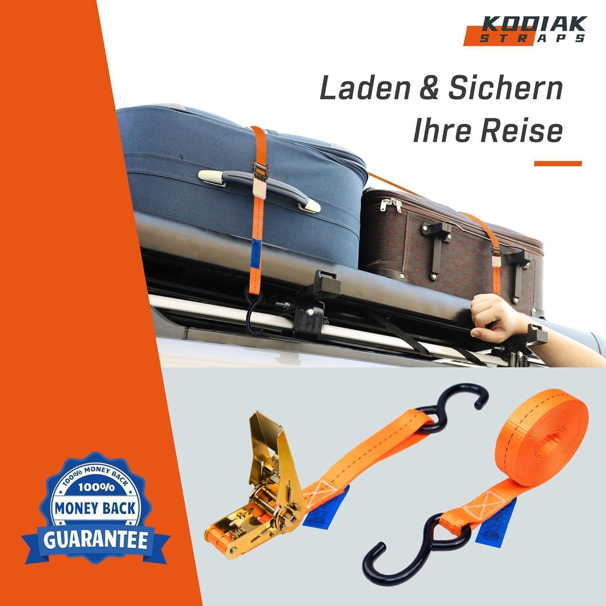 4 Spanngurte 4m, 800kg – Ratsche & S-Haken – Orange