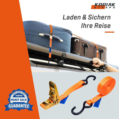 4 Spanngurte 4m, 800kg – Ratsche & S-Haken – Orange