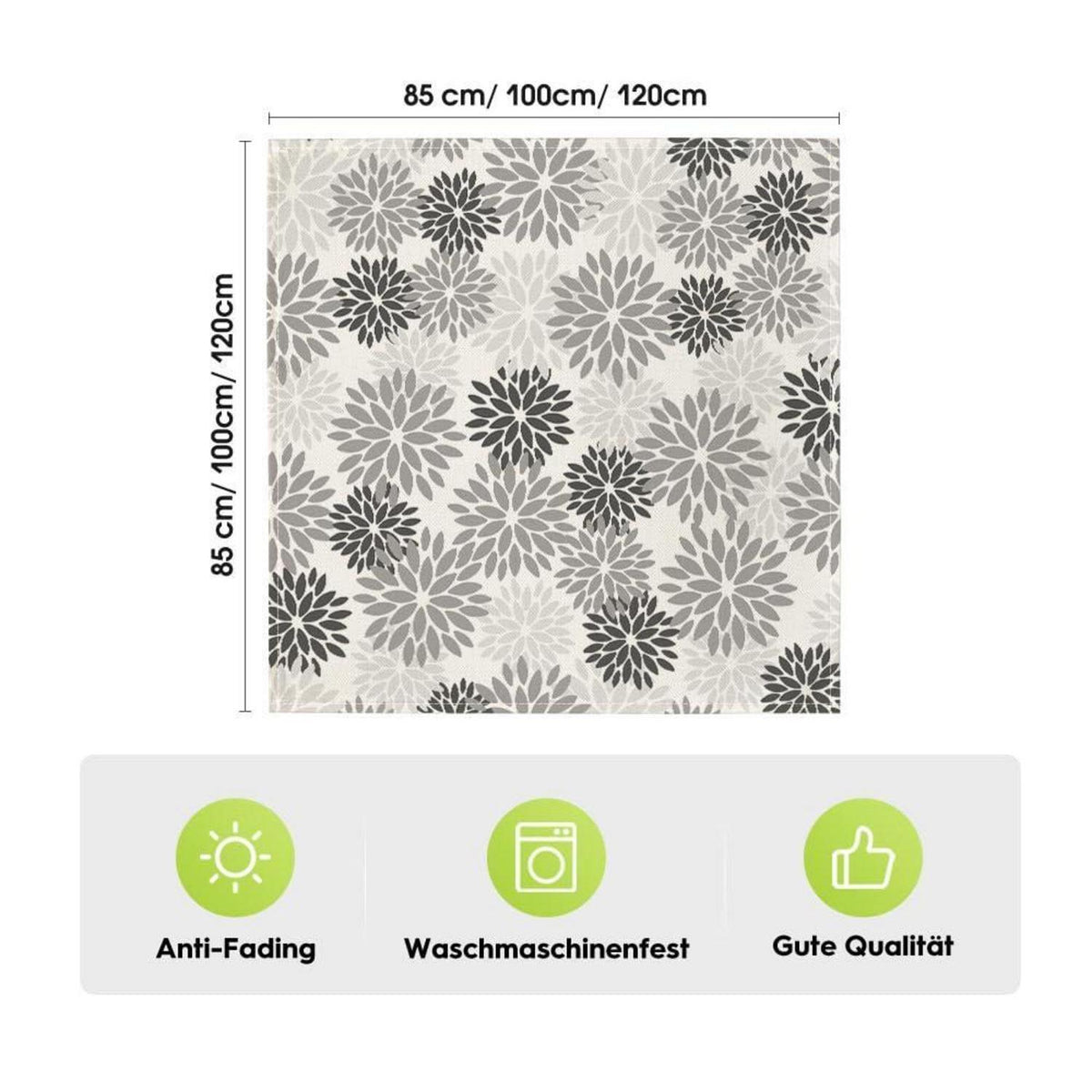 Tischdecke Grau Dahlie Blumenmuster 120x120 cm Herbst Dekor