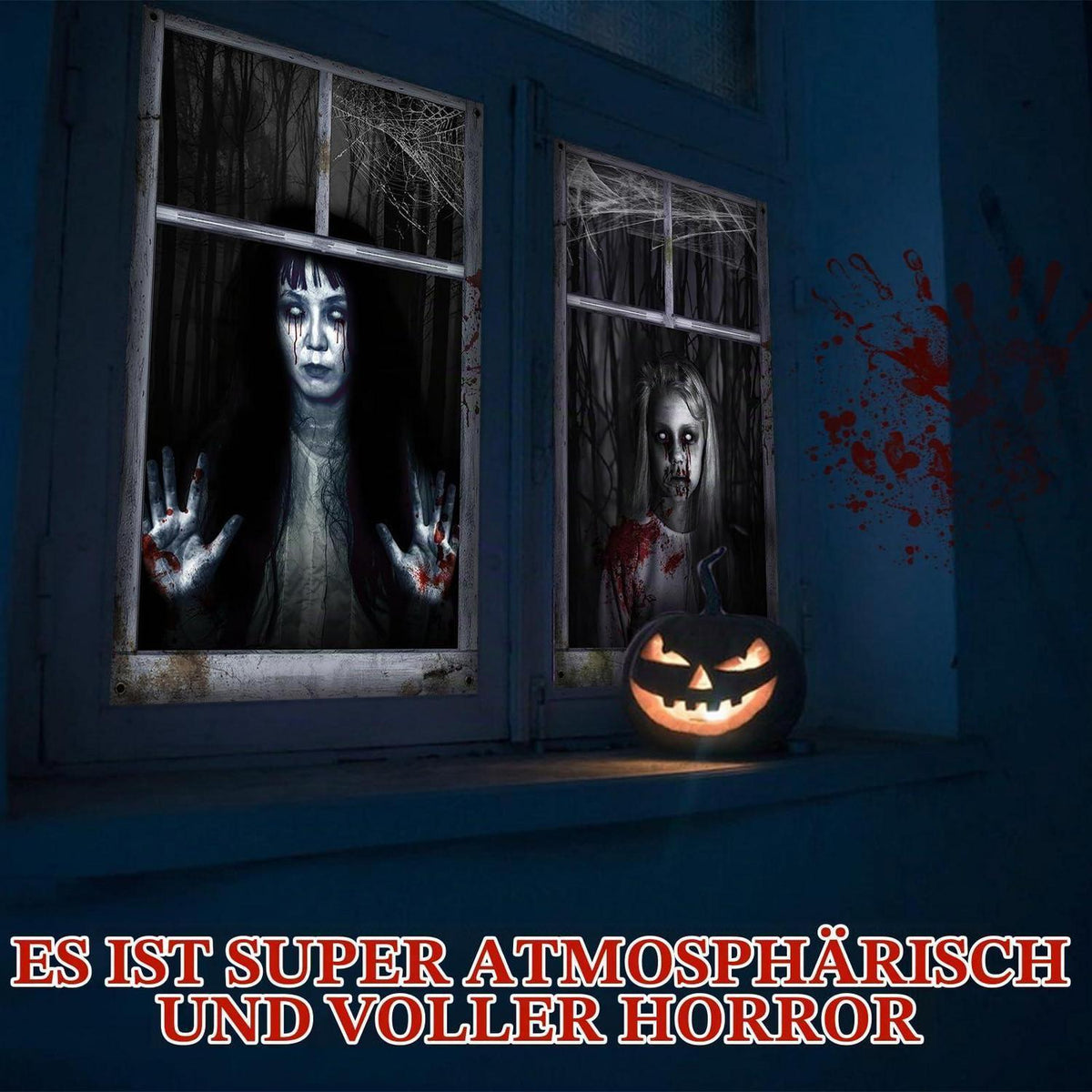 Halloween Fensterdeko 2er Set – Gruselige Geister für Haus & Garten