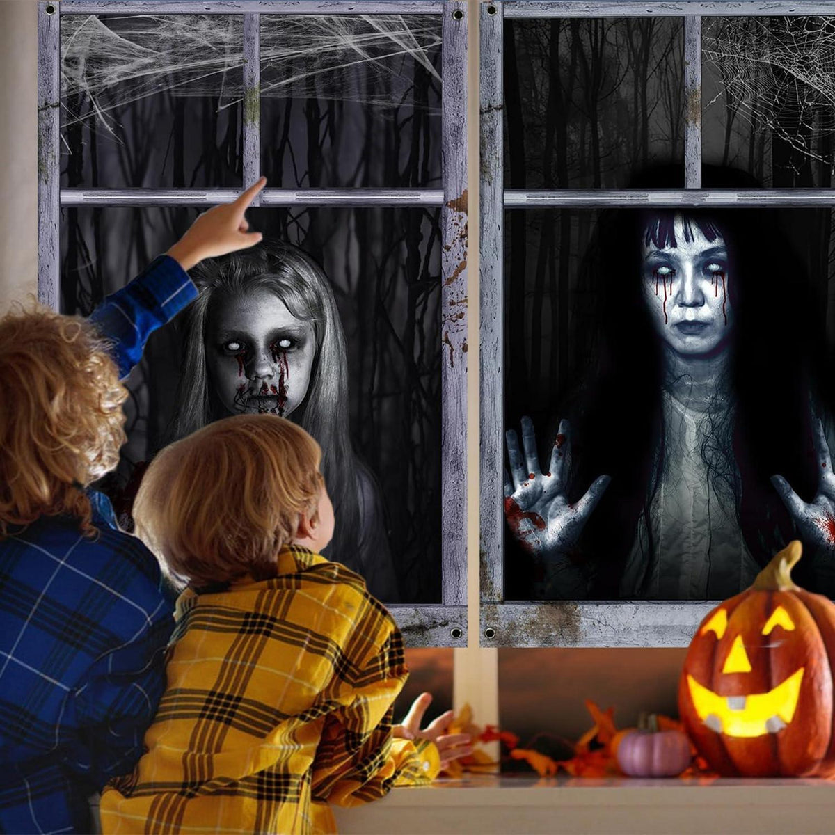 Halloween Fensterdeko 2er Set – Gruselige Geister für Haus & Garten