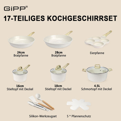 17-teiliges Antihaft-Kochgeschirr Set für Alle Herde