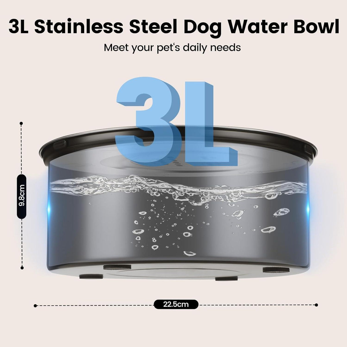 Wassernapf Hund 3L Edelstahl Anti-Schlabber Rutschfest Schwarz