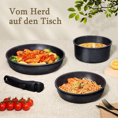 15-teiliges Granit-Kochgeschirr Set mit abnehmbaren Griffen