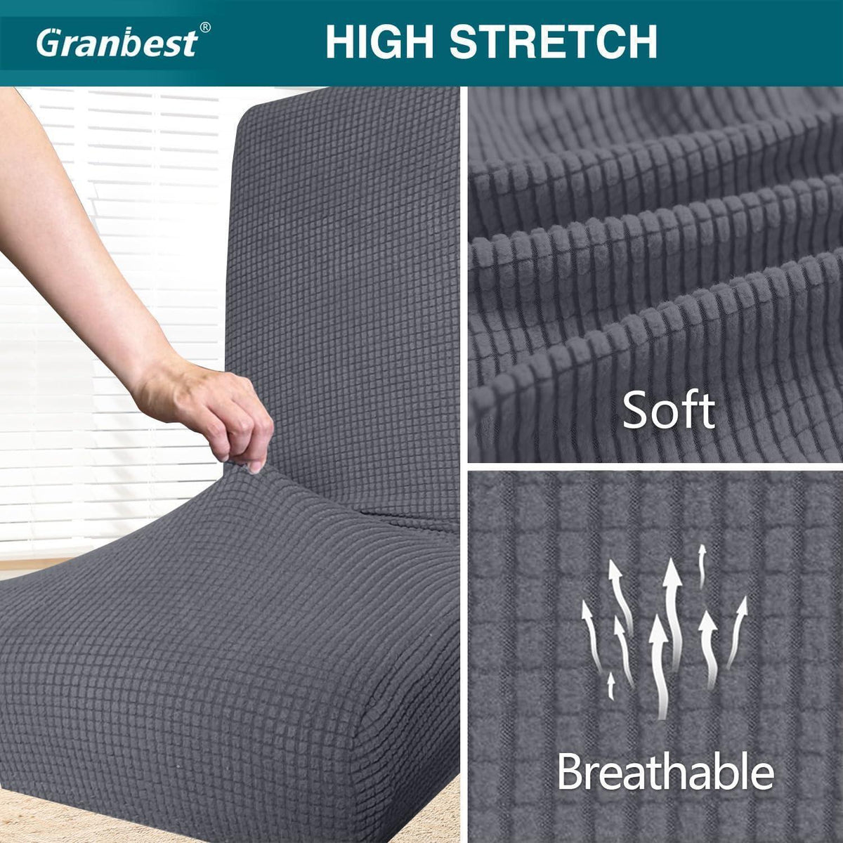 Jacquard Stuhlhussen Set 6 | Grau | Elastisch & Dekorativ