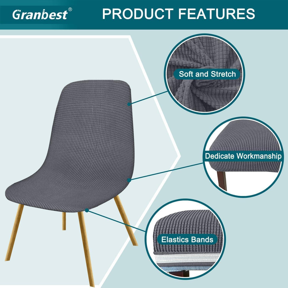 Jacquard Stuhlhussen Set 6 | Grau | Elastisch & Dekorativ
