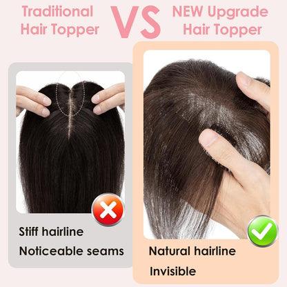 Dunkelbrauner Haar Topper mit Wispy Pony – Echthaar Haarteil