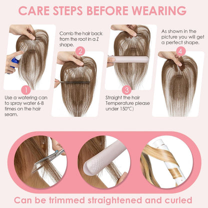 Dunkelbrauner Haar Topper mit Wispy Pony – Echthaar Haarteil