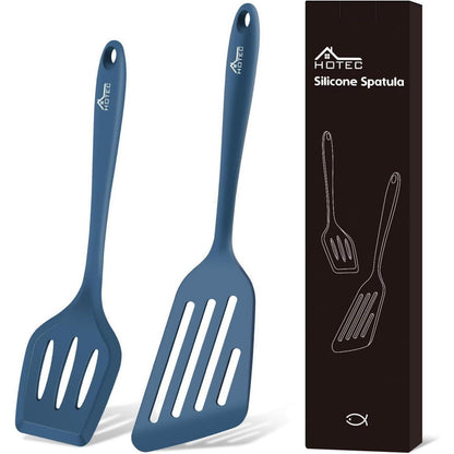 Silikon Pfannenwender Set, Hitzebeständig, Geschlitzt, 2 Stück, Dunkelblau