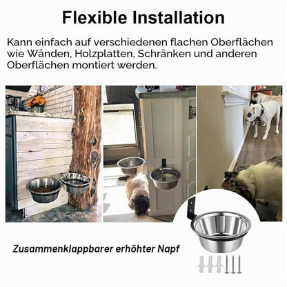 Wandmontierter Edelstahl Hundenapf Set (2er Pack)