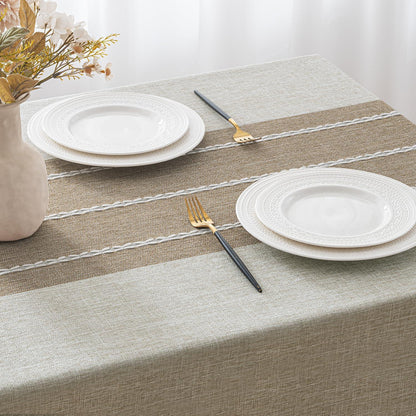 Leinenoptik Tischdecke Khaki Boho Streifen 140x180cm Rechteck