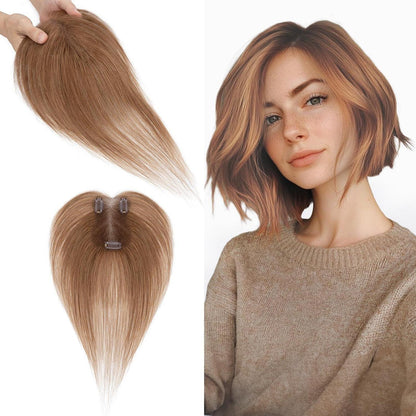 Echthaar Topper Hellbraun mit seitlichem Pony