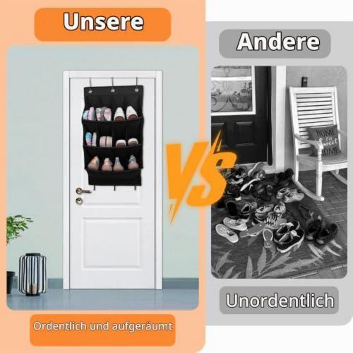 Hängender Schuh Organizer mit 12 Taschen – Über Tür Schuhregal Schwarz