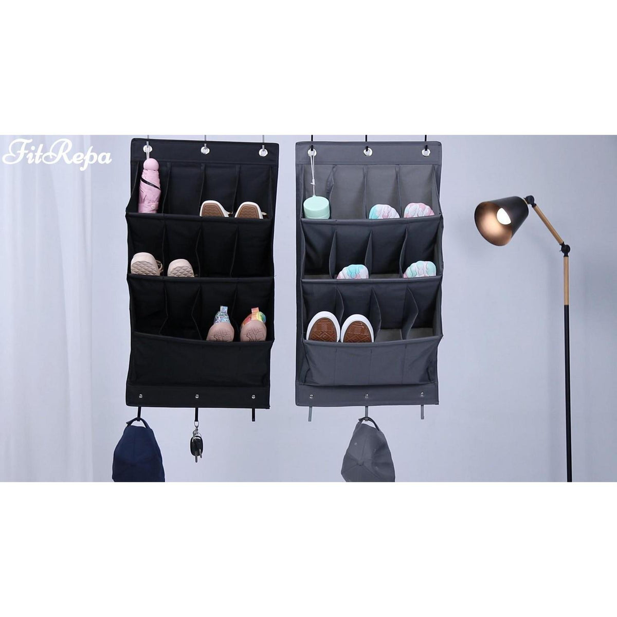 Hängender Schuh Organizer mit 12 Taschen – Über Tür Schuhregal Schwarz