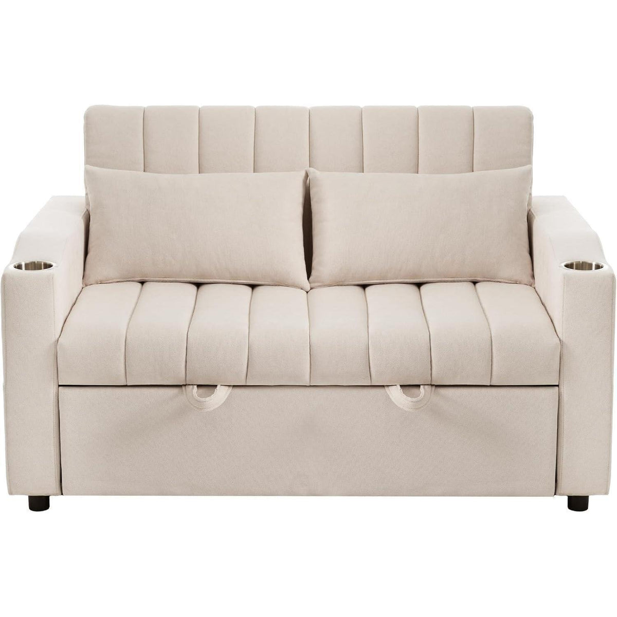 Modernes Schlafsofa mit Getränkehaltern & Kissen – Beige