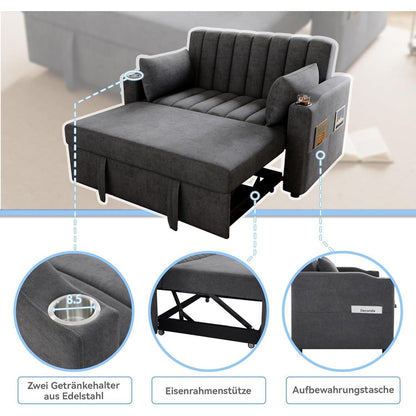 Modernes Schlafsofa mit Getränkehaltern & Kissen – Grau
