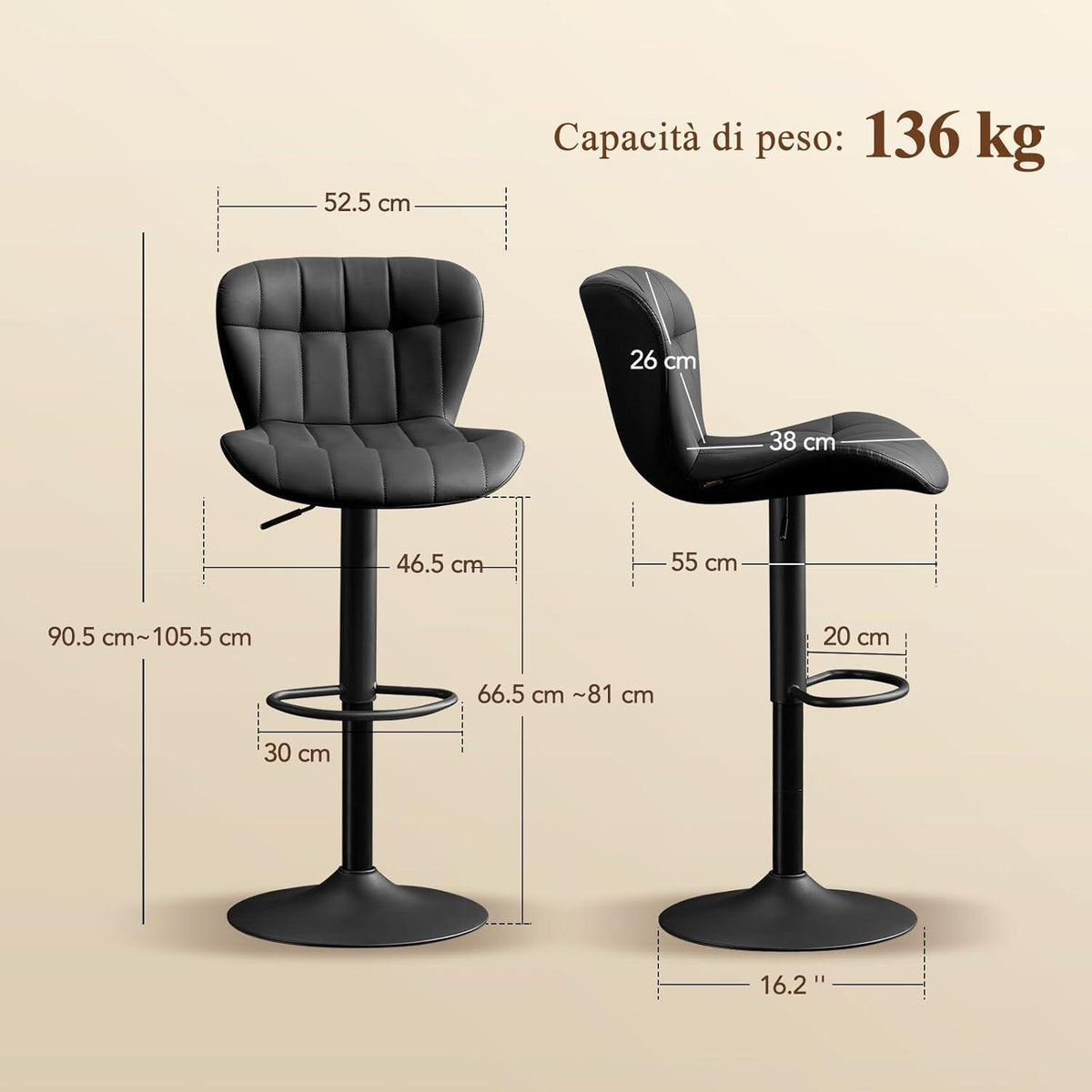 Barhocker Set 4er – Höhenverstellbar, Schwarz in Lederoptik