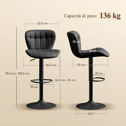 Barhocker Set 4er – Höhenverstellbar, Schwarz in Lederoptik