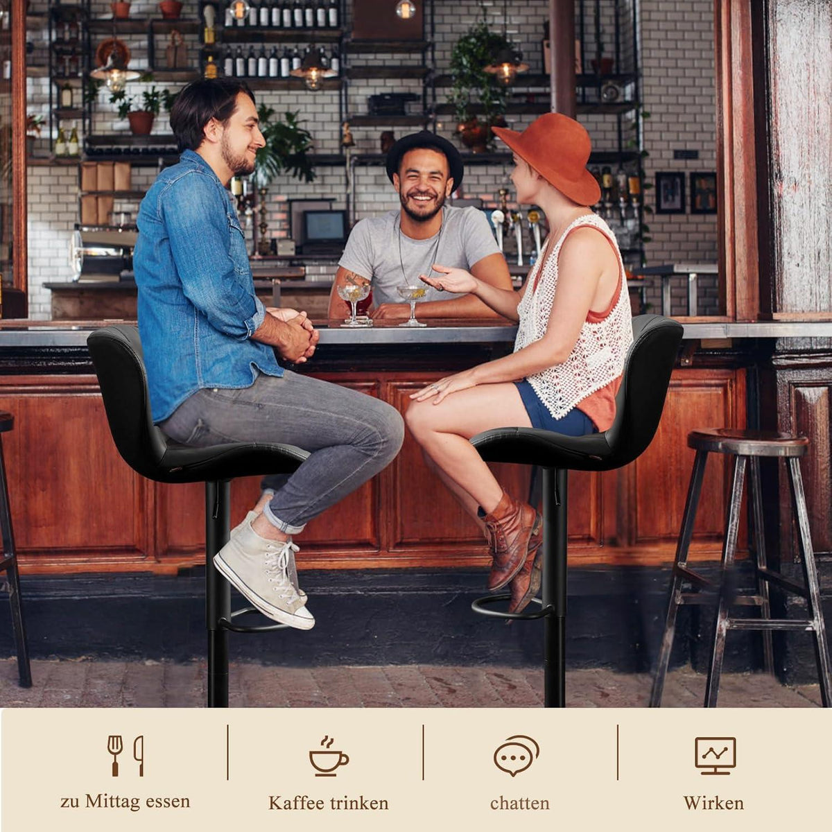 Barhocker Set 4er – Höhenverstellbar, Schwarz in Lederoptik