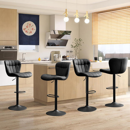 Barhocker Set 4er – Höhenverstellbar, Schwarz in Lederoptik