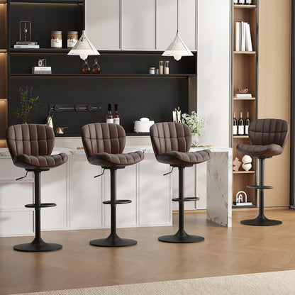 Barhocker Set 4er – Höhenverstellbar, Braun, PU-Leder
