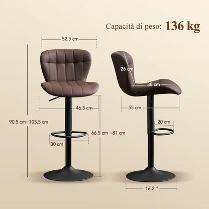 Barhocker Set 4er – Höhenverstellbar, Braun, PU-Leder