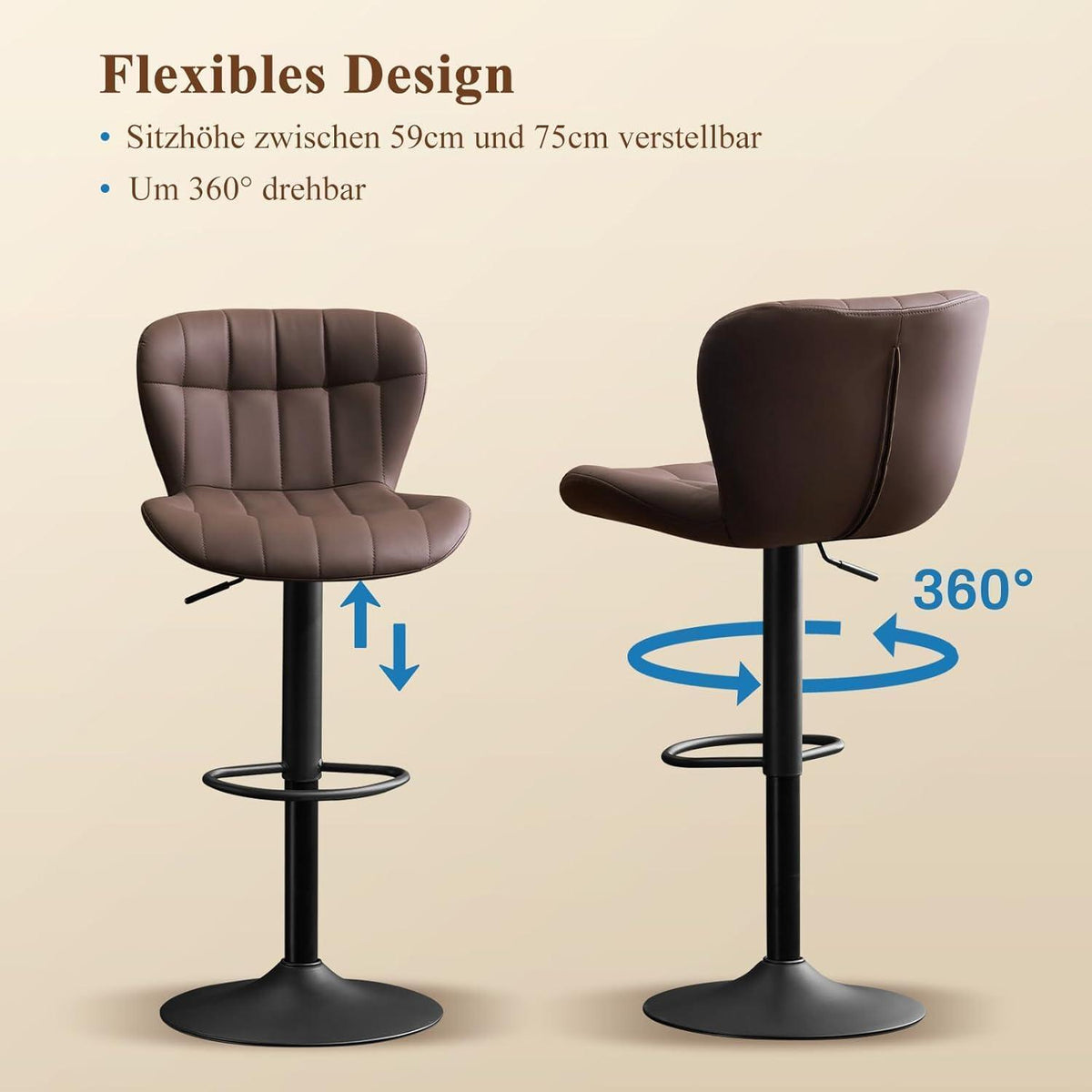 Barhocker Set 4er – Höhenverstellbar, Braun, PU-Leder