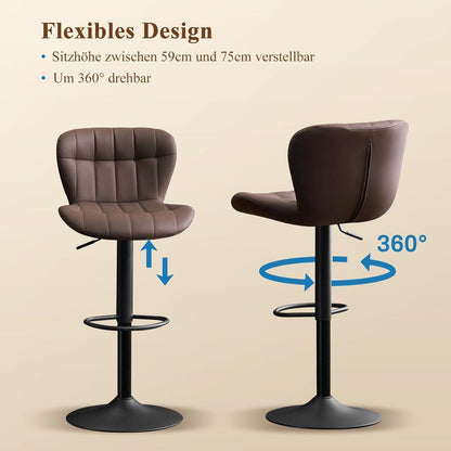 Barhocker Set 4er – Höhenverstellbar, Braun, PU-Leder