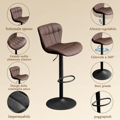 Barhocker Set 4er – Höhenverstellbar, Braun, PU-Leder