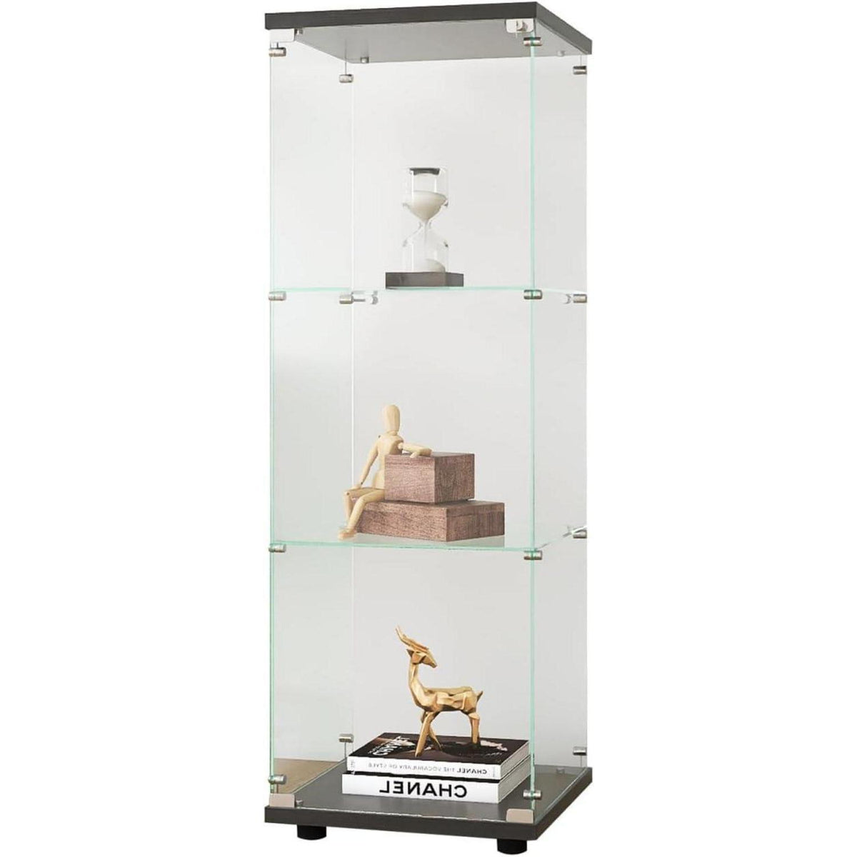Glasvitrine mit Schloss | 3 Ebenen, Schwarz