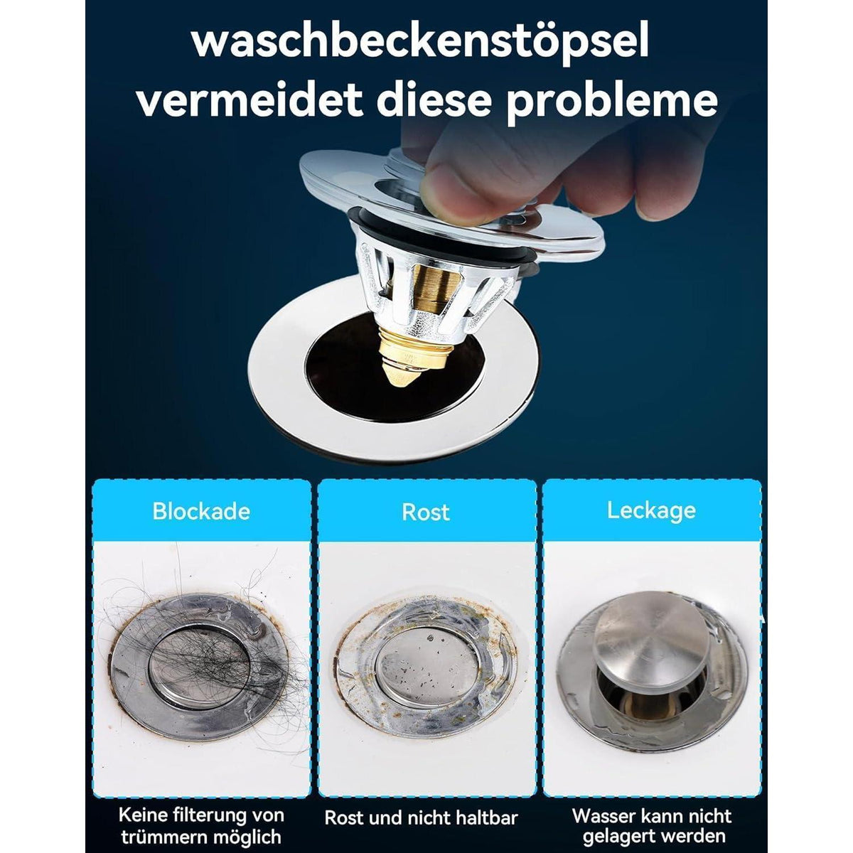 Pop-up Abflussstopfen Edelstahl – Waschbeckenstöpsel 34-45mm