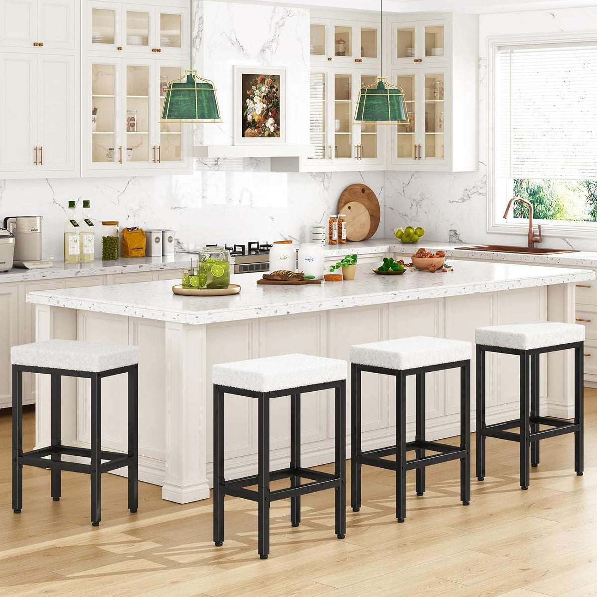 Moderner Barhocker 4er Set Weiß – 66cm Küchenhocker ohne Lehne
