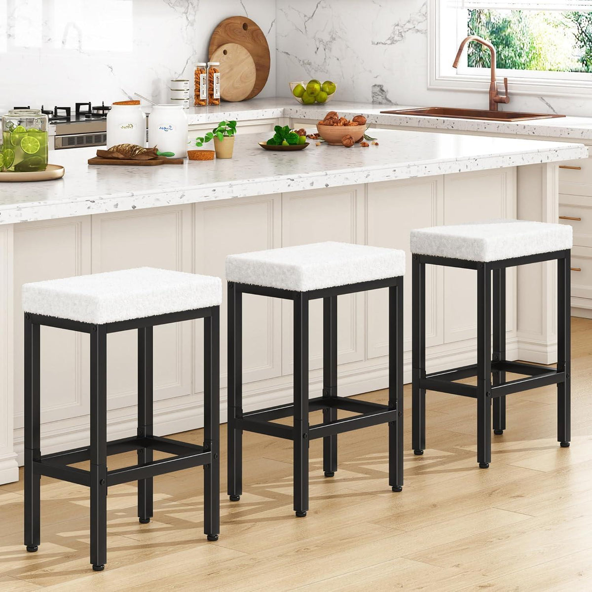 Moderner Barhocker 4er Set Weiß – 66cm Küchenhocker ohne Lehne