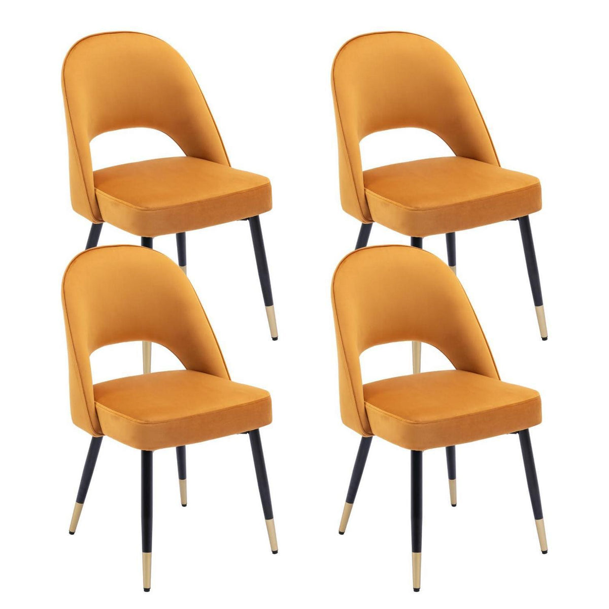 Esszimmerstühle Set 4er – Samt Polsterstuhl mit Metallbeinen, Gelb