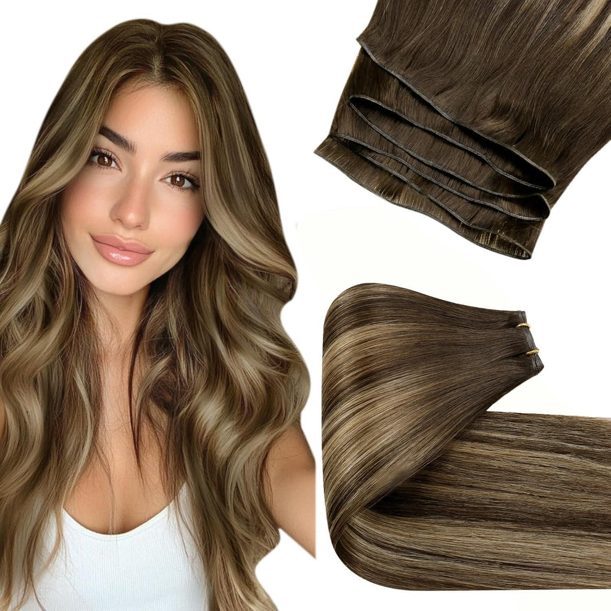 Echthaar Tressen Ombre Dunkelbraun mit Erdbeerblond 45cm