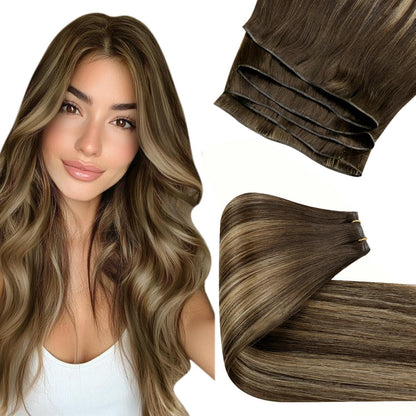 Echthaar Tressen Ombre Dunkelbraun mit Erdbeerblond 45cm