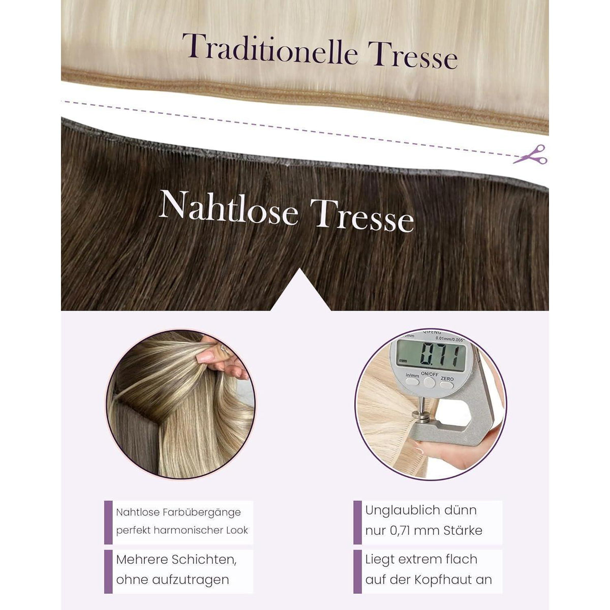 Echthaar Tressen Ombre Dunkelbraun mit Erdbeerblond 45cm