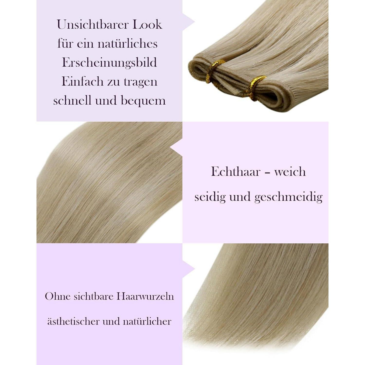 Echthaar Tressen Weißblond 60cm – Remy Weft Extensions #16/22
