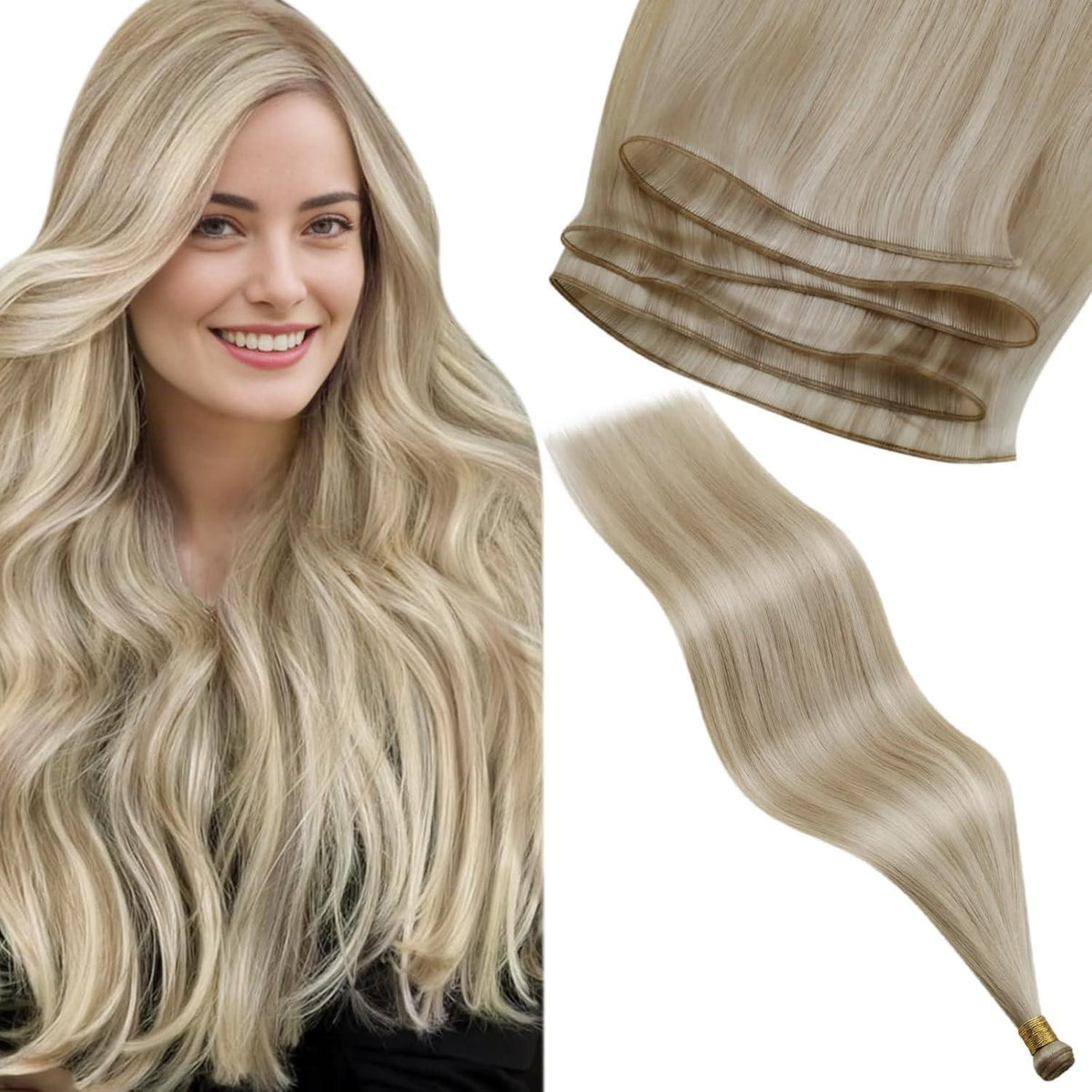 Echthaar Tressen Weißblond #18/613 – 60cm, Remy, Einnähbar
