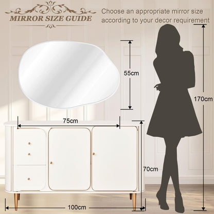 Großer asymmetrischer Wandspiegel mit Aluminiumrahmen – 75x55cm