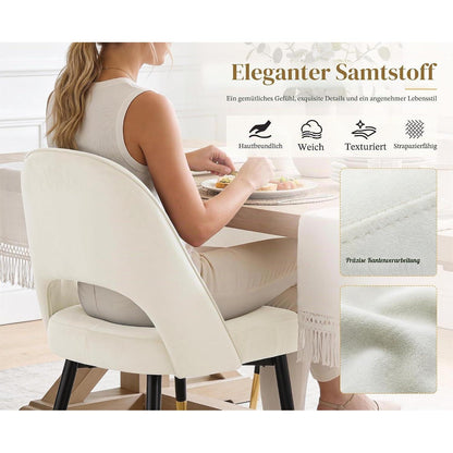 Esszimmerstühle 2er Set, Samt Polsterstuhl mit Metallbeinen