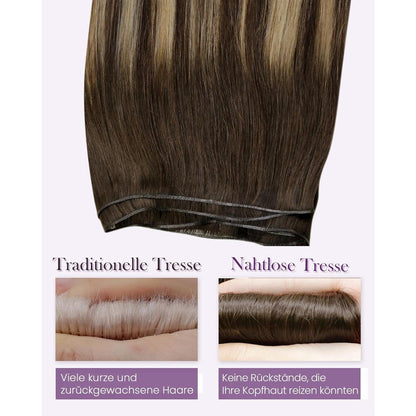 Echthaar Tressen zum Einnähen Balayage Dunkelbraun/Blond 50cm