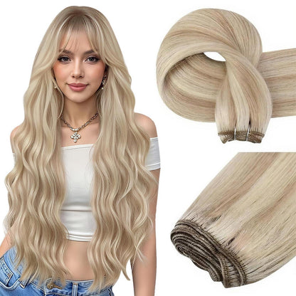 Echthaar Tressen Blond Highlights 55cm - Haarverlängerung