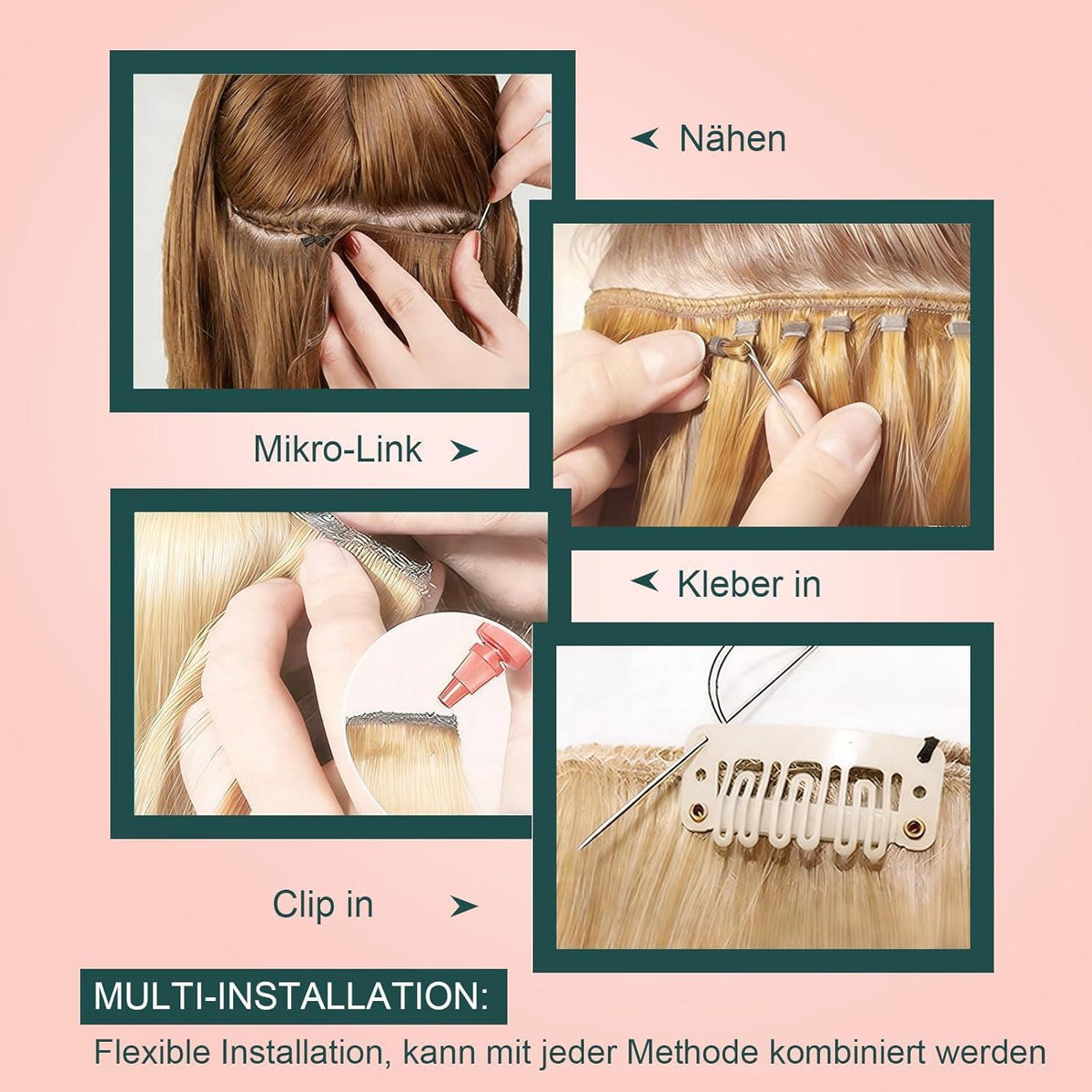 Echthaar Tressen Blond Highlights 55cm - Haarverlängerung