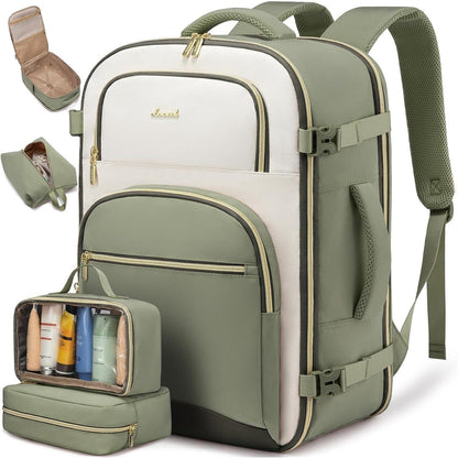 Handgepäck Rucksack 40L Flugzeug mit Laptopfach 17.3 Zoll Bohnengrün-beige