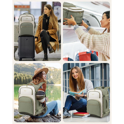Handgepäck Rucksack 40L Flugzeug mit Laptopfach 17.3 Zoll Bohnengrün-beige