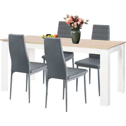 Esszimmergruppe Eiche-Weiß 160cm mit 4 Stühlen in Lederoptik