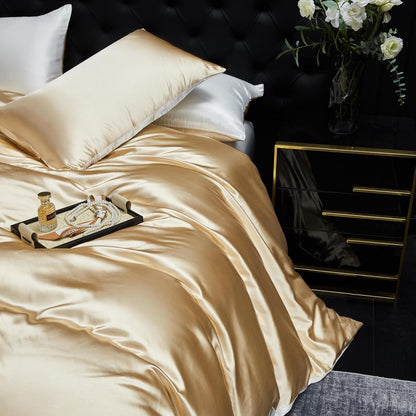 Satin Bettwäsche Set 200x220 Beige/Weiß – Deluxe Wendebettwäsche